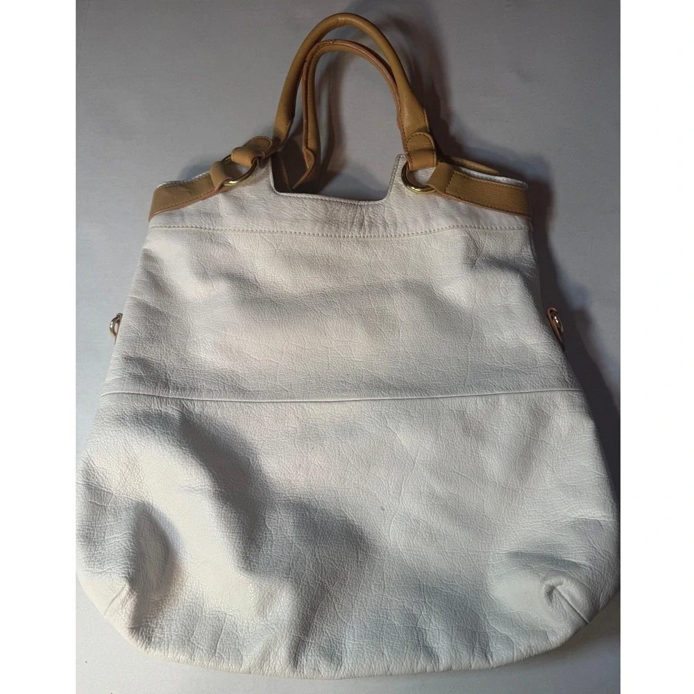 Margot Cream Tan Pebbled Genuine Leather Hobo Tote Bag Gold Hardware Large